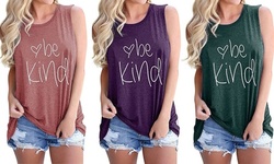 Women Summer Round Neck Vest Be Kind Letter Print Casual Sleeveless T-shirt