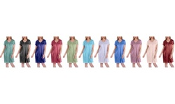 Ezi Womens Short Sleeve Satin Silk Nightgown With Rose and Sequins Detail