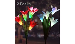 2 PCS Solar Flower Lily Light, LED Changing Multi Color Garden Decorative Lights