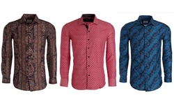 Suslo Couture Men's Bold Casual Slim-Fit Long Sleeve Button Down Shirt