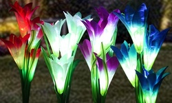 Outdoor Solar Garden Stake Lights Solar Powered Lights Lily Flower (4 Pack)