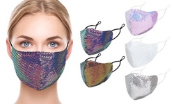 5 Pack : Sequined Cotton Fashion Face Masks With Adjustable Ear Loops
