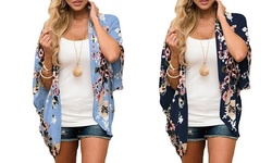 Casual Women Floral Chiffon Shawl Top Half Sleeve Kimono Outerwear