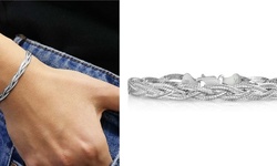 Sterling Silver 3 Row Braided Diamond Cut Herringbone Bracelets 3 Styles