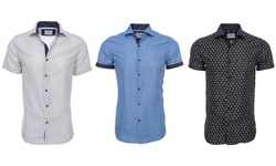 Suslo Couture Men's Slim-Fit Printed Short Sleeve Button Down Shirt 