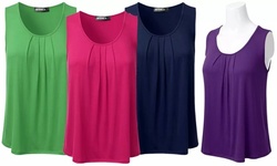 Doublju Women's Scoop Neck Pleated Sleeveless Tank Top with Plus Size