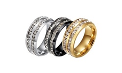 Womens Mens Fashion Double Rows Rhinestones Titanium Steel Wedding Ring