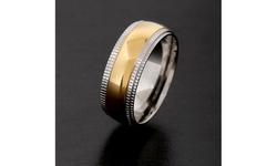 Men's Gold Plated Stainless Steel Ridged Edge Band Ring