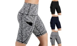 Women High Waist Out Pocket Yoga Short Running Athletic Joggle Shorts Pants
