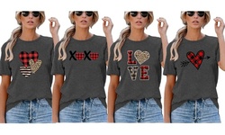 Valentine's Day Shirt for Women Love Heart Print Short Sleeve Tops