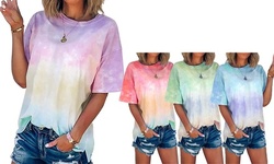 Women's Short Sleeve Tie Dye Blouse Summer Casual Tops Loose Tunic T-Shirt