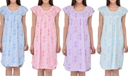 EZI womens Cotton-rich Short Sleeve Floral Medallion Nightgown with Silk Bow