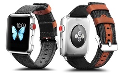 Canvas Fabric with Genuine Leather Replacement Band for Apple Watch 1,2,3, & 4