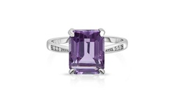 4.00 CTTW Genuine Amethyst Emerald Cut Sterling Silver Ring
