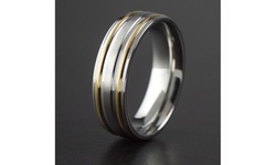 Men's Two-Tone Stainless Steel Grooved Ring