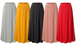 Doublju Women's Folded High waist Ruched Flare Maxi Skirt