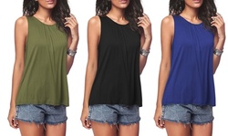 Women's Sleeveless Pleated Back Closure Casual Tank Tops