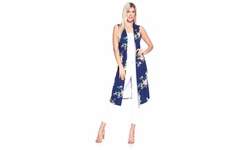 Isaac Liev Women's Floral Lightweight Sleeveless Duster Vest