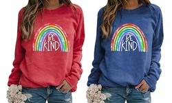 Women Be Kind Rainbow Graphic Loose Casual Sweatshirt Long Sleeve Pullover Tops
