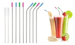Stainless Steel Wide Drinking Straws with Colored Silicone Tops (10 or 20-Pack)