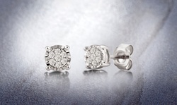 1/10 CTTW Diamond Cluster Stud Earrings in Sterling Silver By DiamondMuse