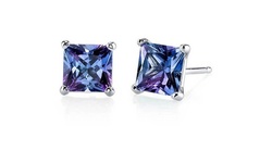 14kt White Gold 3.00 Carat Princess Created Alexandrite Stud Earrings
