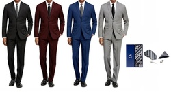 Braveman Men's 2pc Slim Fit Suits with Gift Tie Set
