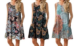 Women's Summer Sleeveless Casual Swing Simple T-Shirt Loose Dresses