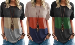 Women's Summer Tops Short Sleeves Color Block T Shirt Casual Basic Tees