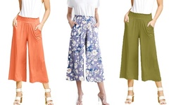 Doublju Women's Lightweight Gaucho Pants. Plus Sizes Available