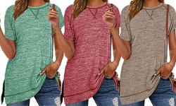 Women Summer Tops Womens Short Sleeve T Shirt Side Split Casual Loose Tunic Top