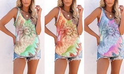 Women's Summer Tie-Dyed Cloud Sunflower Sleeveless Vest T-shirt