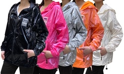 Women's Hooded Shiny Metallic Fashion Windbreaker (Sizes, S-XL)
