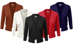 Doublju Women's 3/4 Sleeve Open Front Cropped Cardigan Sweaters