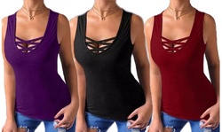 Leo Rosi Women's Josie Criss Cross Sleeveless Top. Plus Sizes Available.