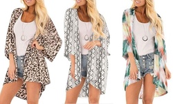 Women's Chiffon Printed Cardigan Sunscreen Long Kimono Bikini Blouse