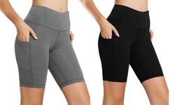 Women's High Waist Shorts Pocket Running Leggings with Side Pocket