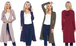 Isaac Liev Women's Extra Long Open Front Cardigan with Hood