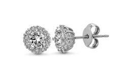 Lesa Michele 4MM Cubic Zirconia Halo Stud Earring