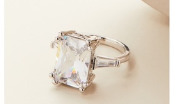 8.00 CT Emerald Cut Crystal Ring Made With Crystals From Swarovski