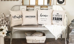 One or Two Personalized Farmhouse-Style Throw Pillow Covers from Qualtry (Up to 83% Off)