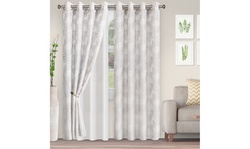 V&V Foliage Grommet Grey Embroidered Sheer Curtain Set