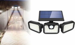 74 LED Solar Lights Outdoor 3 Heads Adjustable Security Spotlight Wall Light