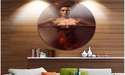 Sensual Nude Woman in Fire' Disc Contemporary Circle Metal Wall Art