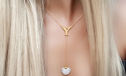 Silver- or Gold-Plated Initial Necklace with Hanging Czech Crystal from MonogramHub (Up to 89% Off)