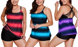 Women's Plus Size Bathing Suits Color Block Print Tankini Swimsuits