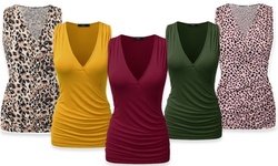 Doublju Womens Deep V-Neck Surplice Wrap Sleeveless Tank Top