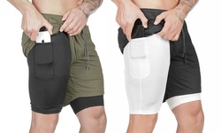 Men's 2 in 1 Running Shorts Gym Workout Quick Dry Mens Shorts with Phone Pocket