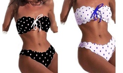 Womens Spotted Swimwear Padded Bikini Set Push-up Bandeau Beach Bathing Swimsuit