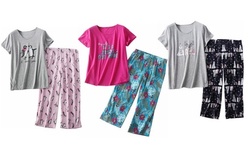 Women Summer Pajama Set Tops Capri Pants Casual with Fun Prints